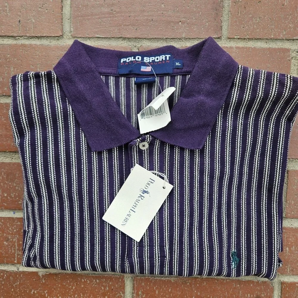 NWT Polo Sport Ralph Lauren Golf Shirt Mens XL Purple Pinstripe Long Tail